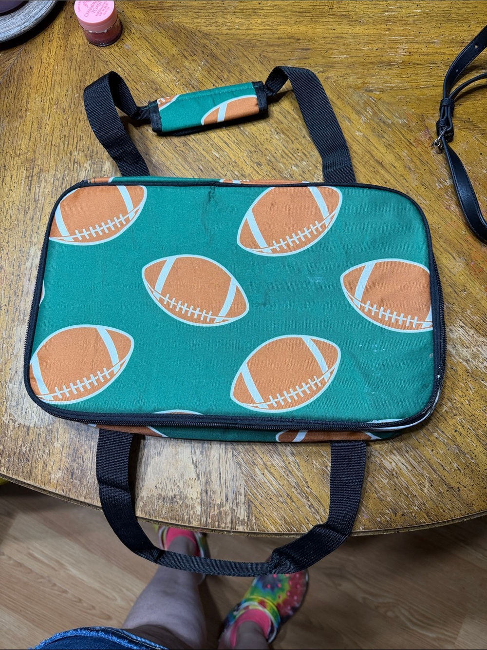 Football Print Green Lunch Bag
